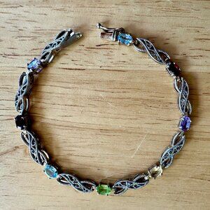 Tennis Bracelet‎ Size 7 Multicolor Gemstones Vermeil Gold 925 Sterling 11.6g